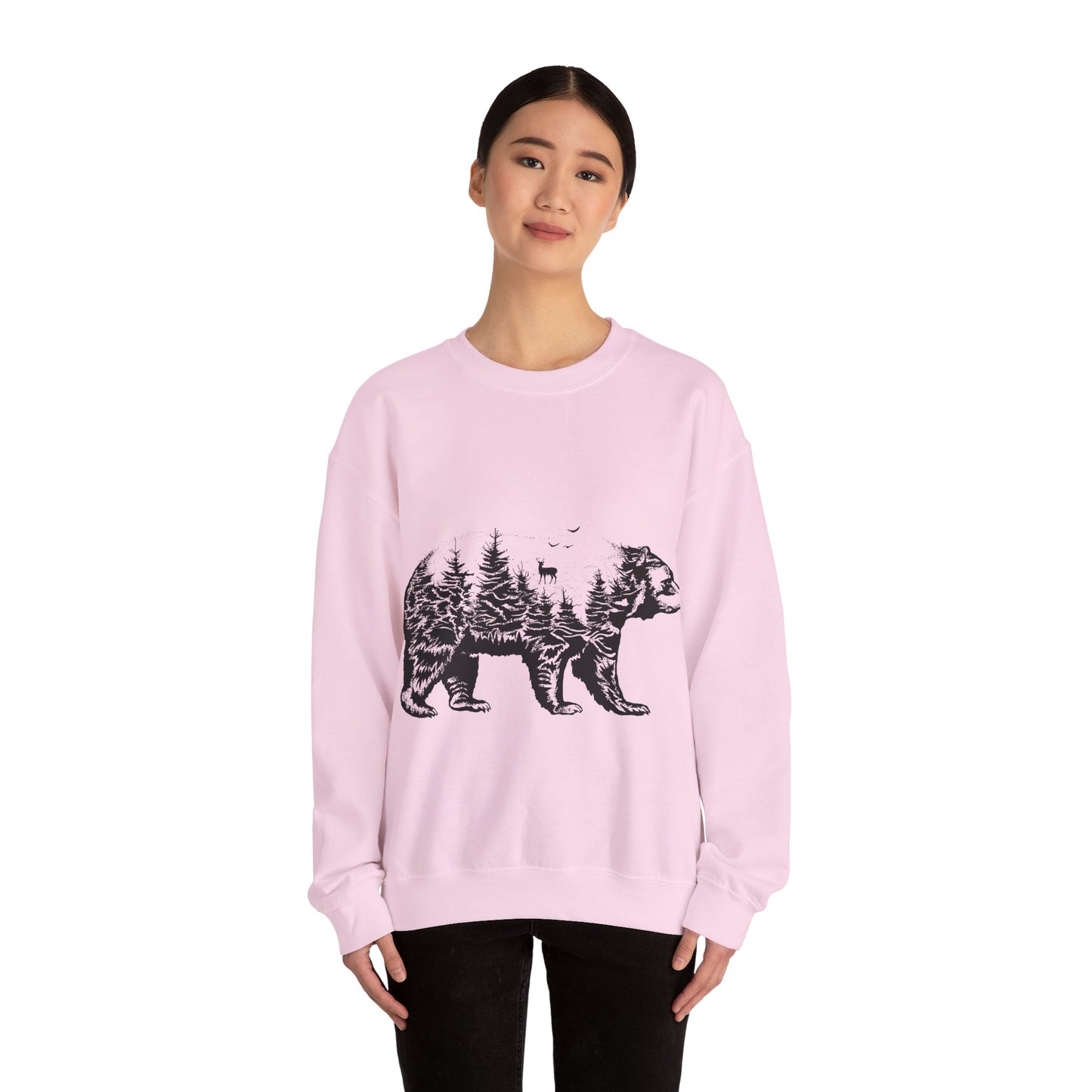 Bear Forest Crewneck Sweatshirt – Woodland Double Exposure Graphic
