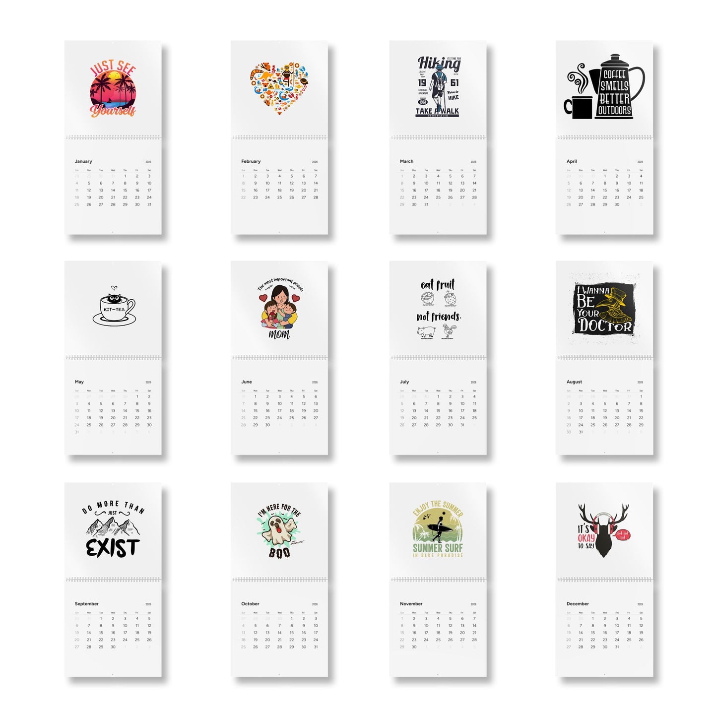 2026 'Just See Yourself' Tropical Sunset Wall Calendar — Inspirational Monthly Calendar