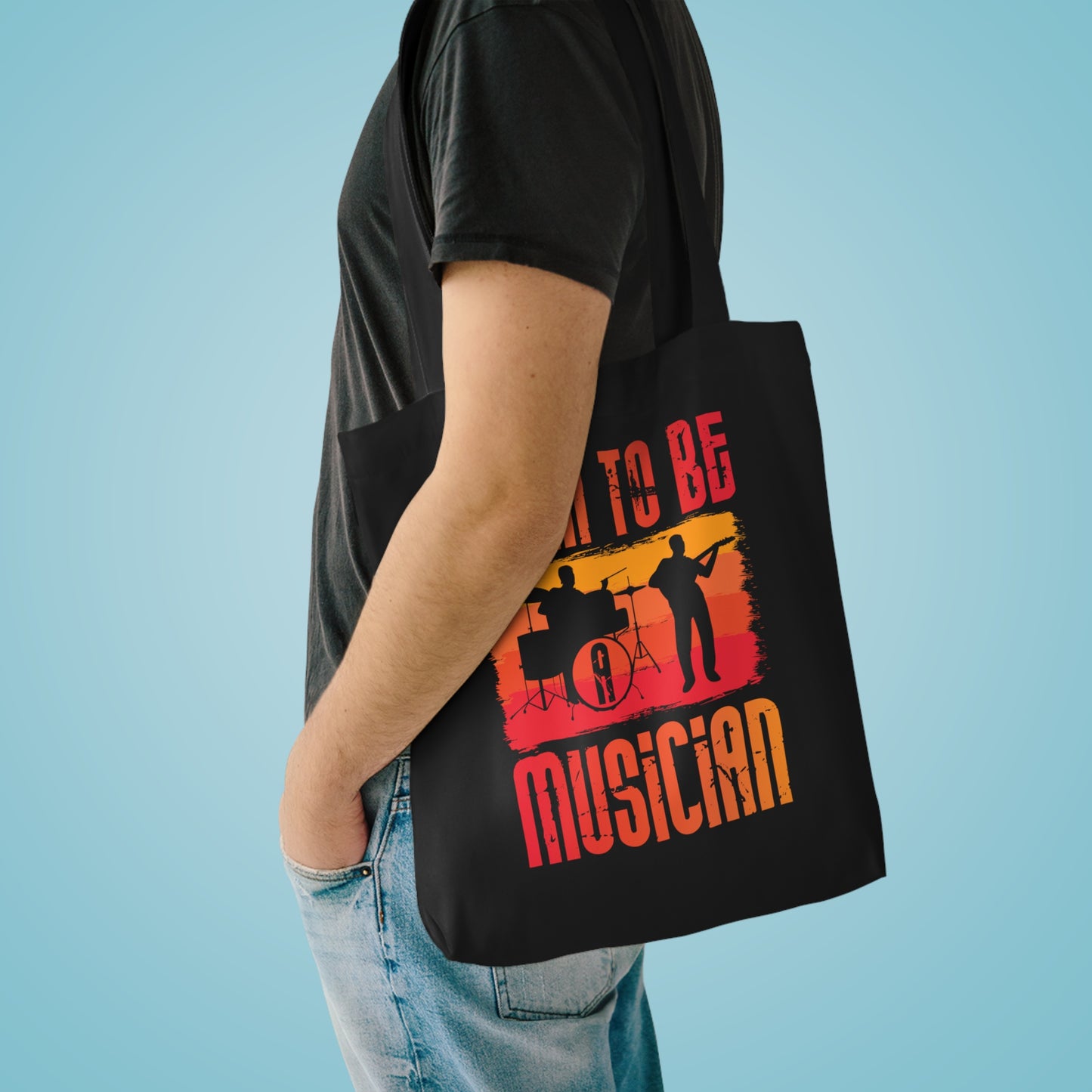 Born to Be Musician Tote Bag – Retro Drummer & Guitar Silhouette Music Lover Gift
