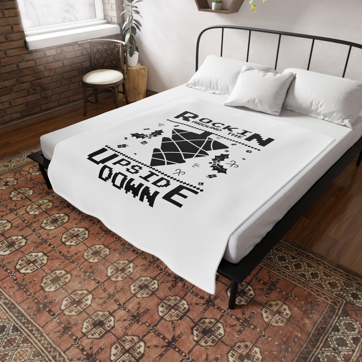 Plush Fleece Blanket — “Rockin’ Around the Upside Down” Stranger Things Holiday Throw