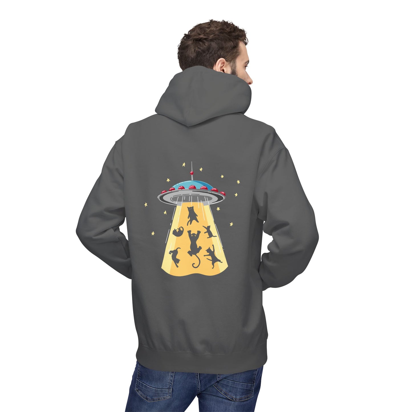 Alien UFO Cat Abduction Hoodie — Funny Pet Lover Graphic Hoodie