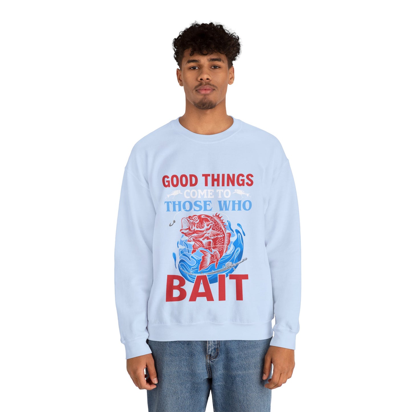 Fishing Enthusiast Crewneck Sweatshirt - Good Things for Bait Lovers