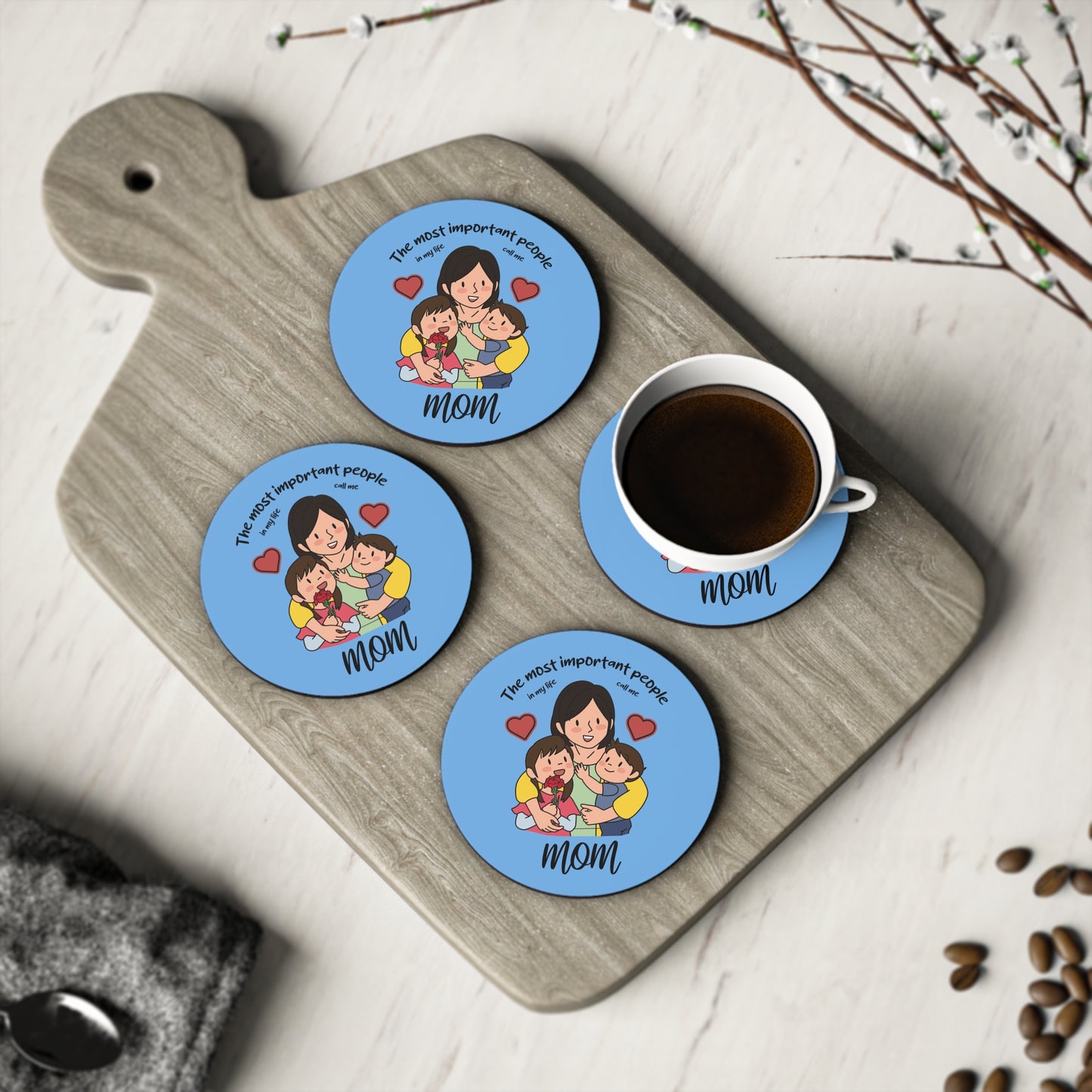 Mama & Kids Illustration Coaster — "The Most Important People" Mom Drink Coaster