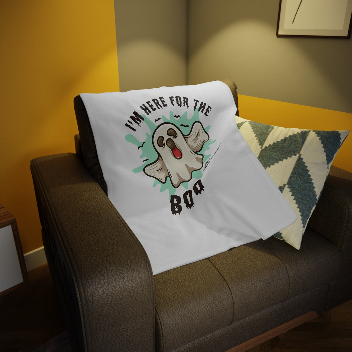 Halloween Plush Fleece Blanket - "I'm Here For The Boo" Cute Ghost Throw