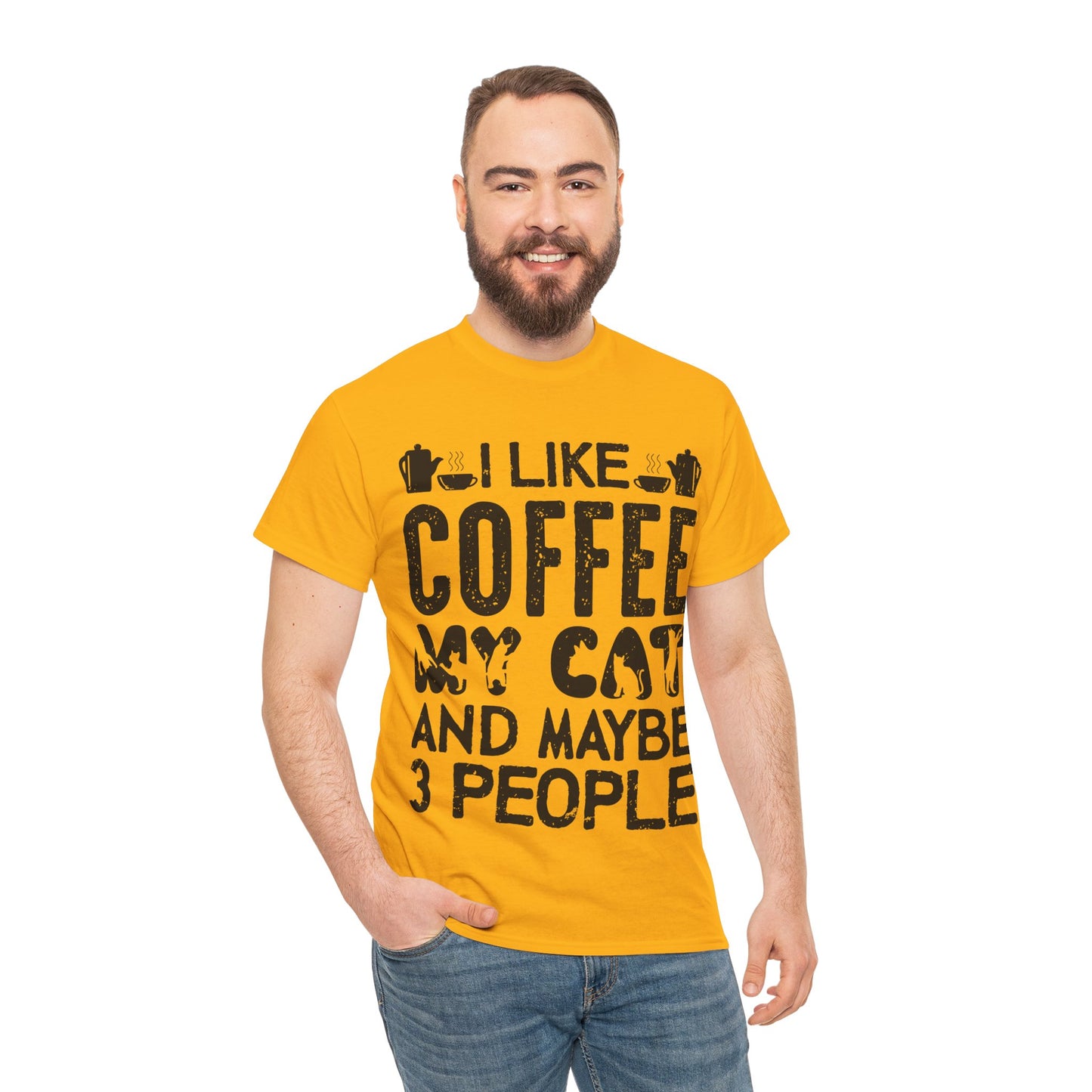 Coffee & Cat Tee — "I Like Coffee, My Cat, And Maybe 3 People" Funny Cat Lover Shirt
