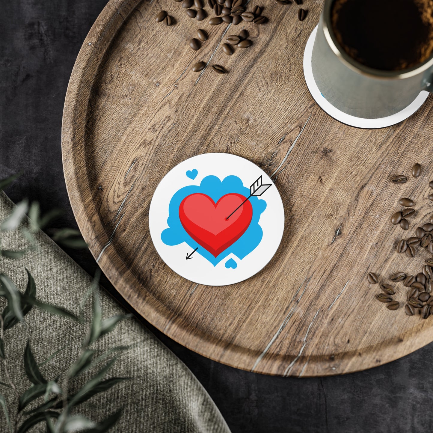 Heart & Arrow Cork Coaster — Valentine’s Day Drink Coaster