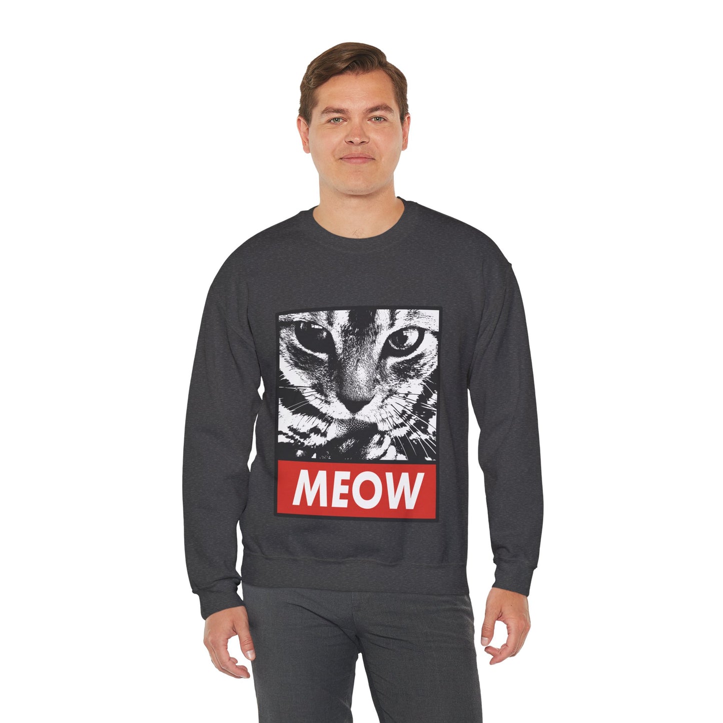Cat Meow Crewneck Sweatshirt – Retro Graphic Cat Face