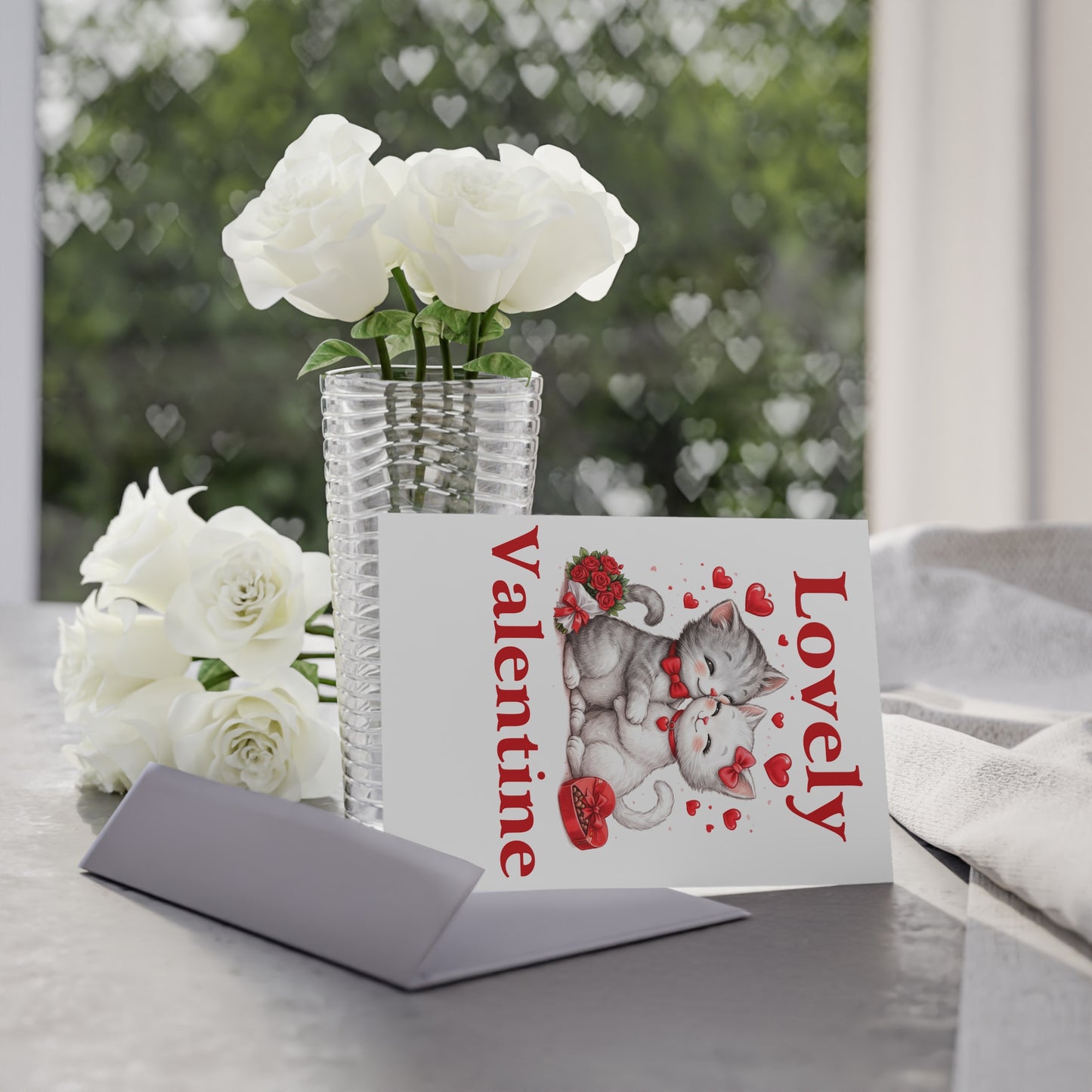Valentine Cards — 'Lovely Valentine' Cute Kissing Kittens Holiday Card (One-Sided)