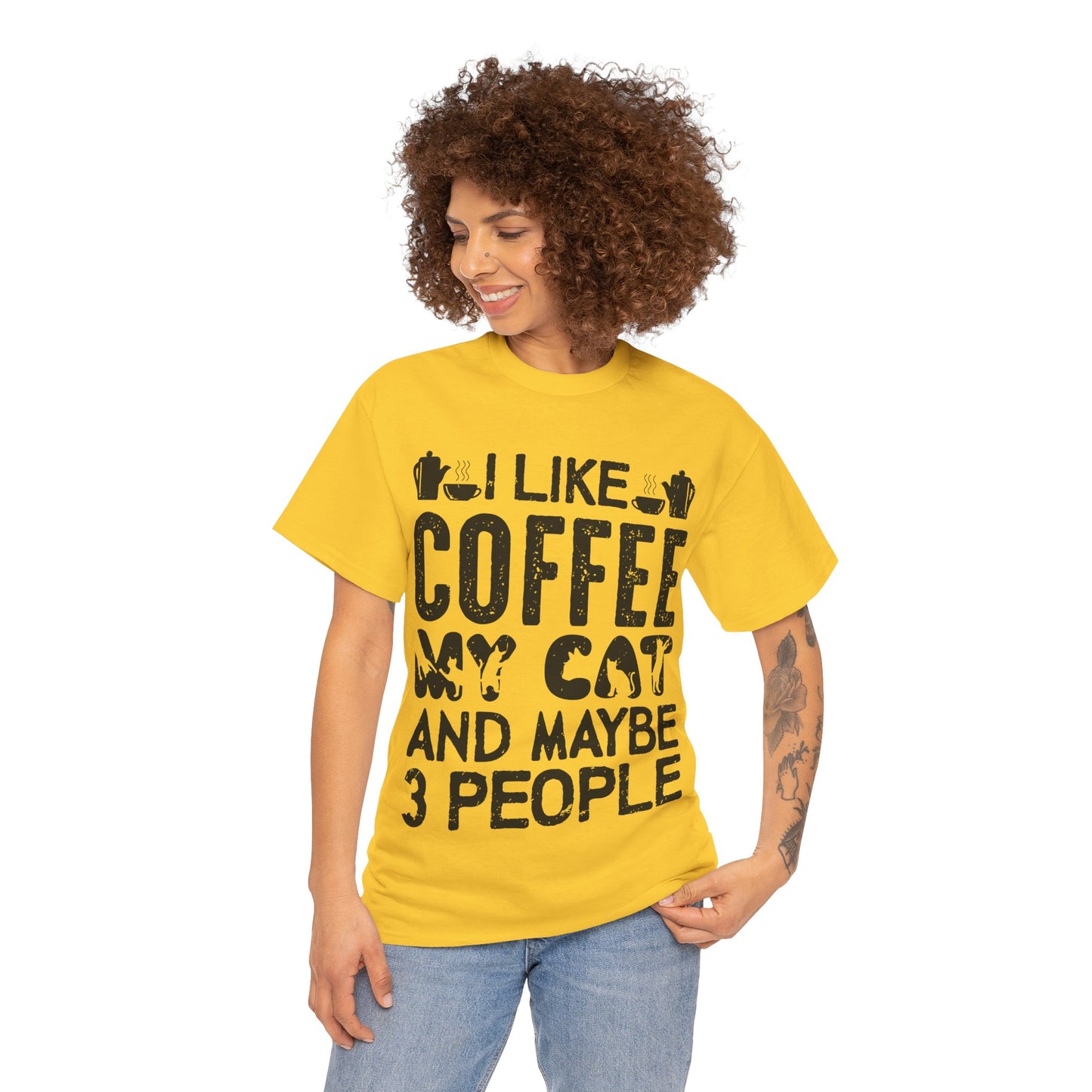 Coffee & Cat Tee — "I Like Coffee, My Cat, And Maybe 3 People" Funny Cat Lover Shirt