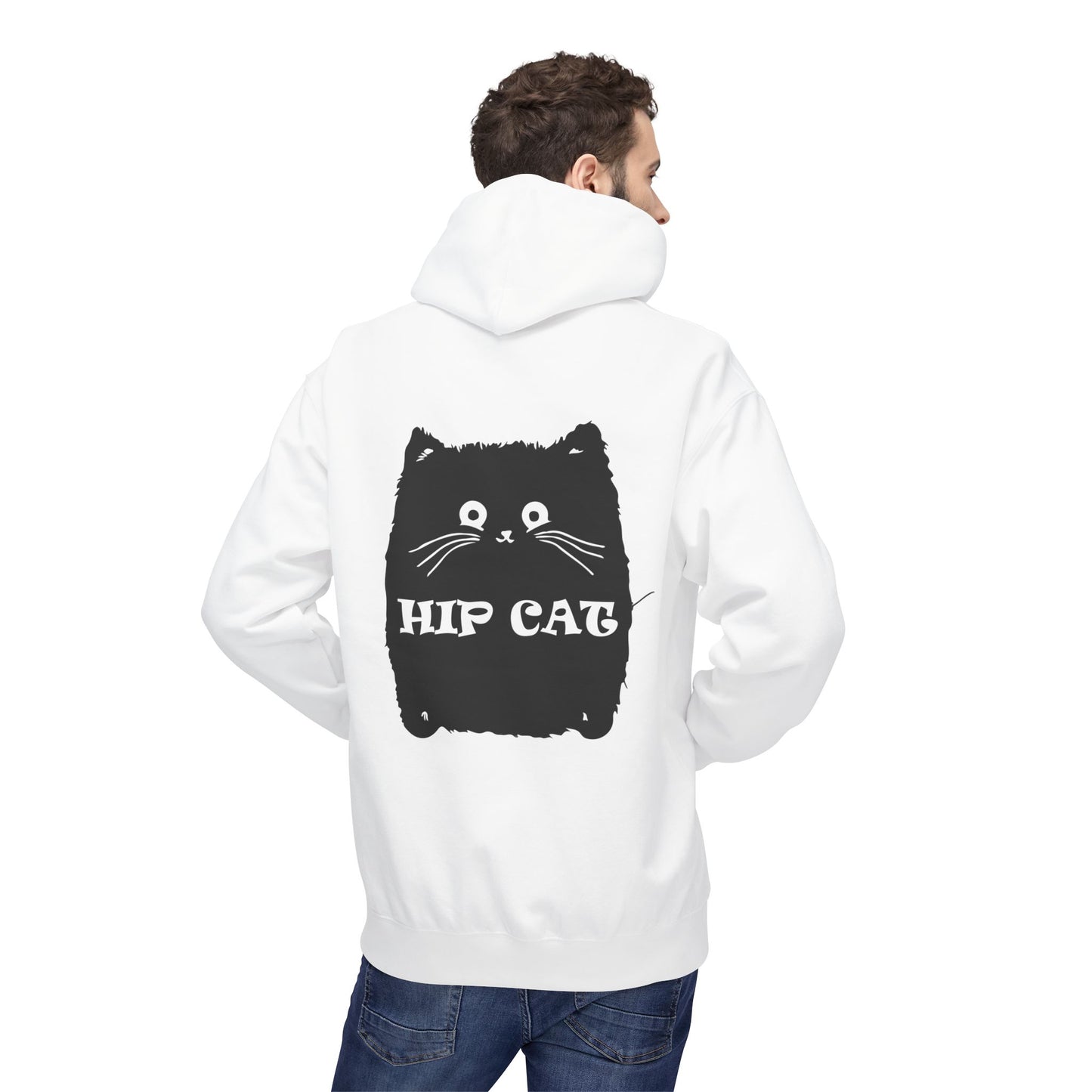 Hip Cat Graphic Hoodie — Cute Retro Cat Illustration "Hip Cat" Back Print