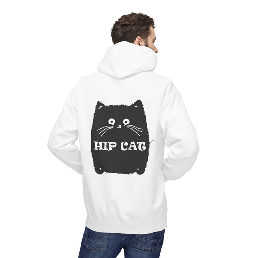 Hip Cat Graphic Hoodie — Cute Retro Cat Illustration "Hip Cat" Back Print