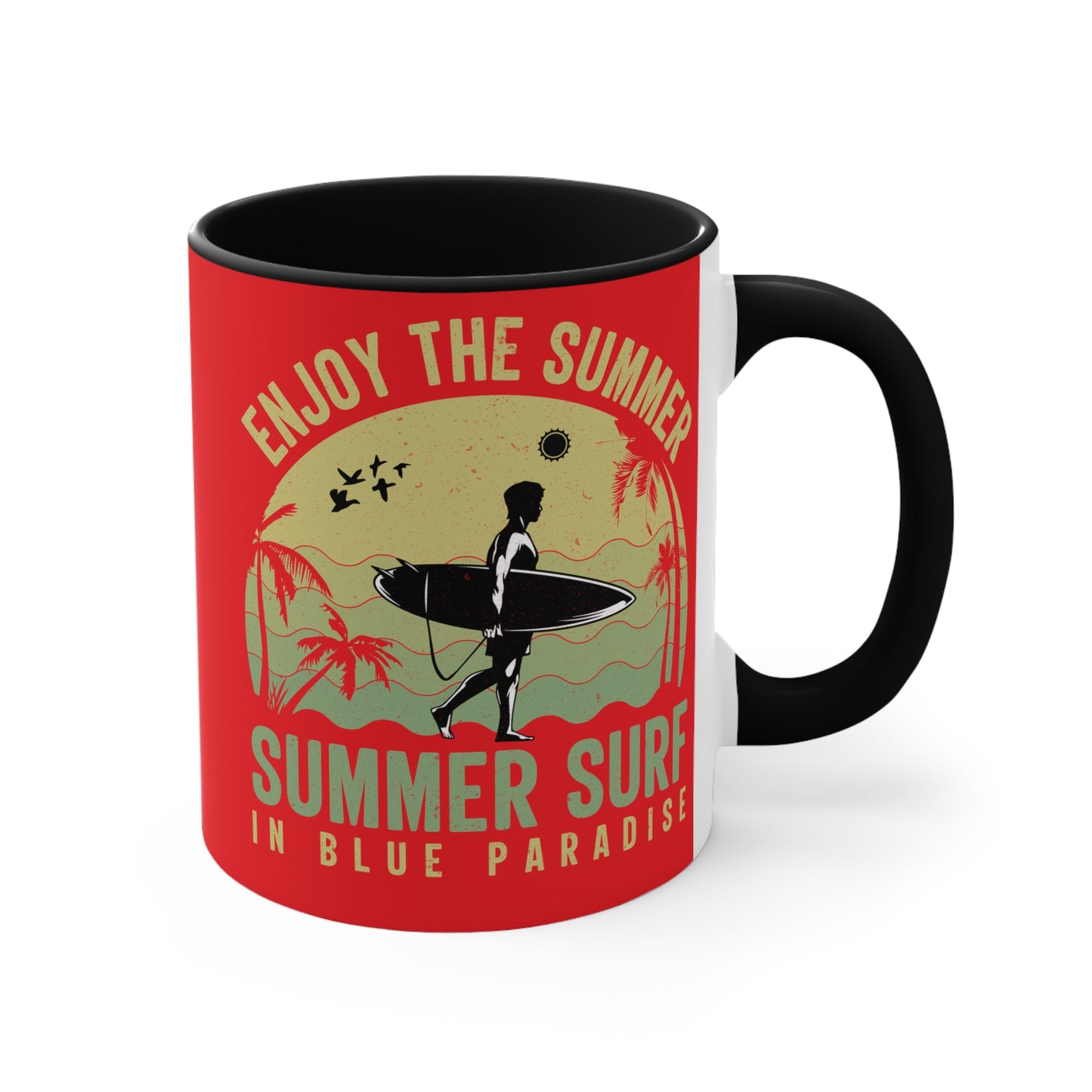 Enjoy the Sunshine Red Accent Mug — 11 oz Ceramic Coffee Cup